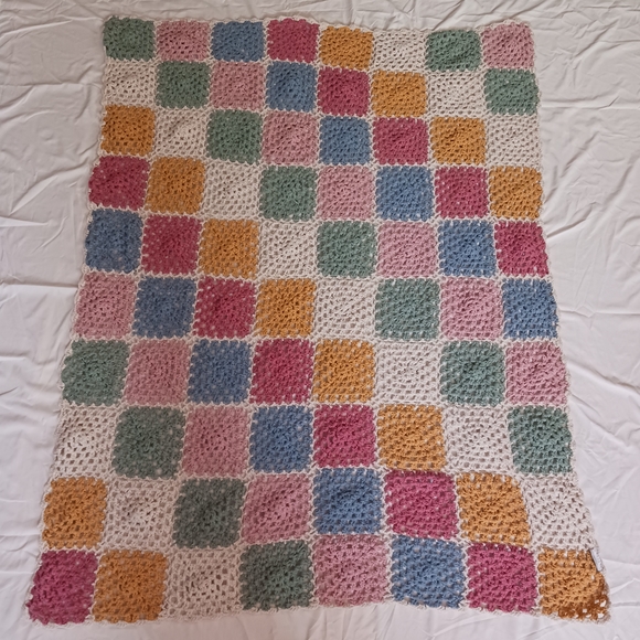 Other - Granny Square Loose Crochet Colorful Blanket 64x50